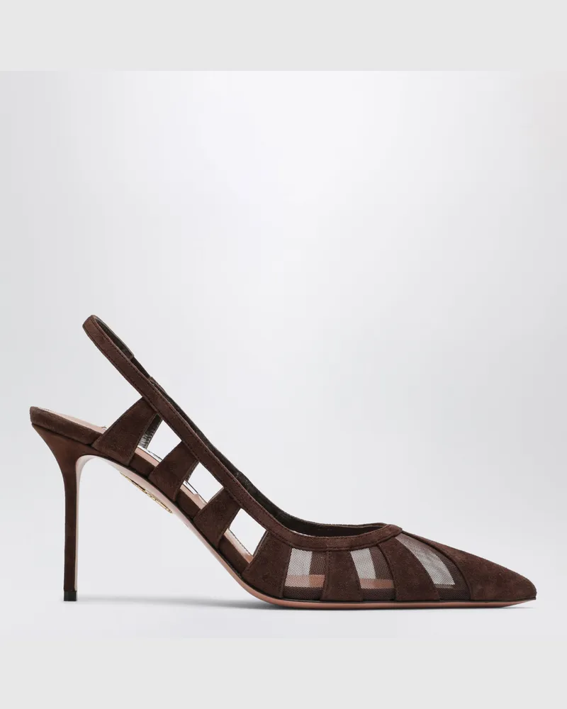 Aquazzura Screen Slingback-Pumps aus Veloursleder in Espresso Brown
