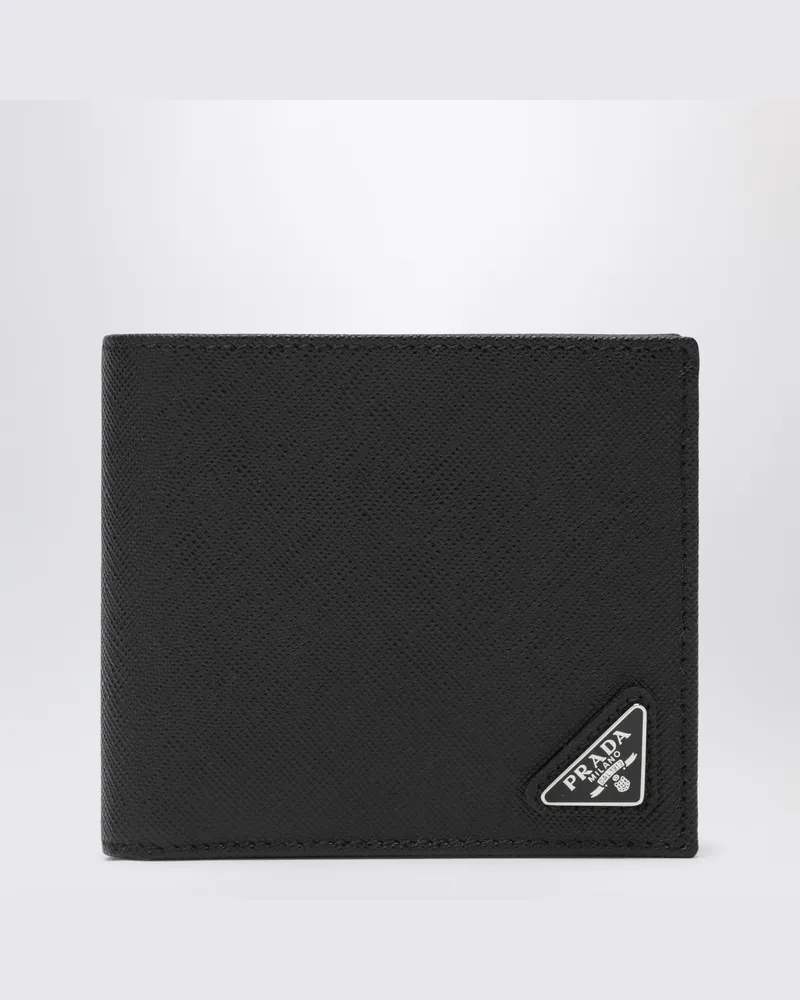 Prada Schwarzes Portemonnaie im Querformat aus Saffiano-Leder Schwarz