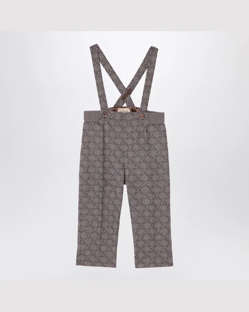 Gucci Braune Latzhose aus Wollflanell mit GG-Motiv Braun