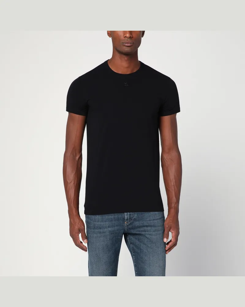Dolce & Gabbana Schwarzes T-Shirt mit Logo-Stickerei Black