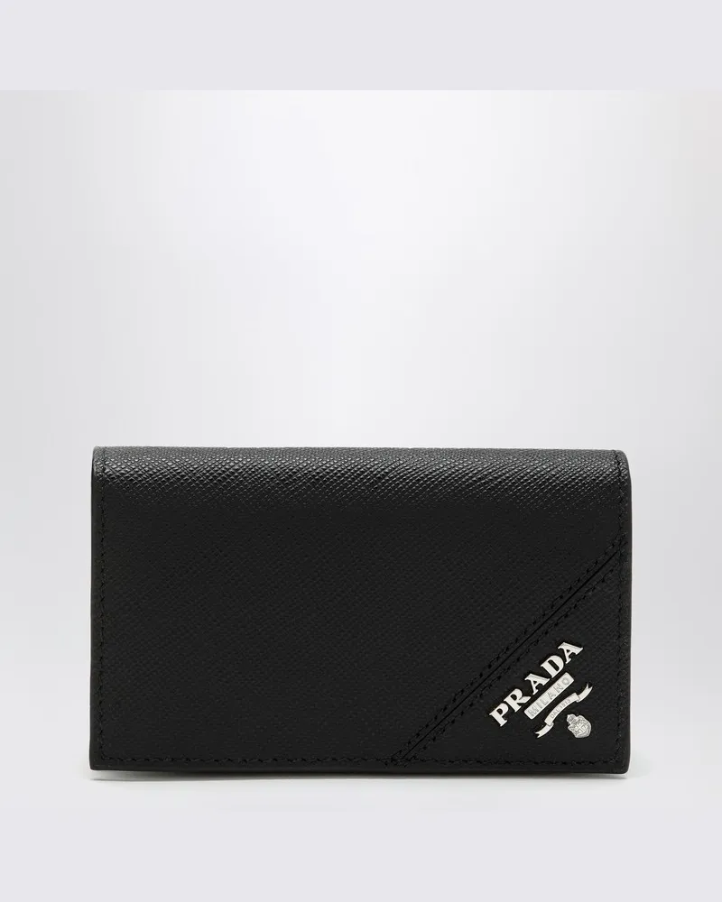 Prada Schwarzes Kartenetui mit Klappe aus Saffiano-Leder 