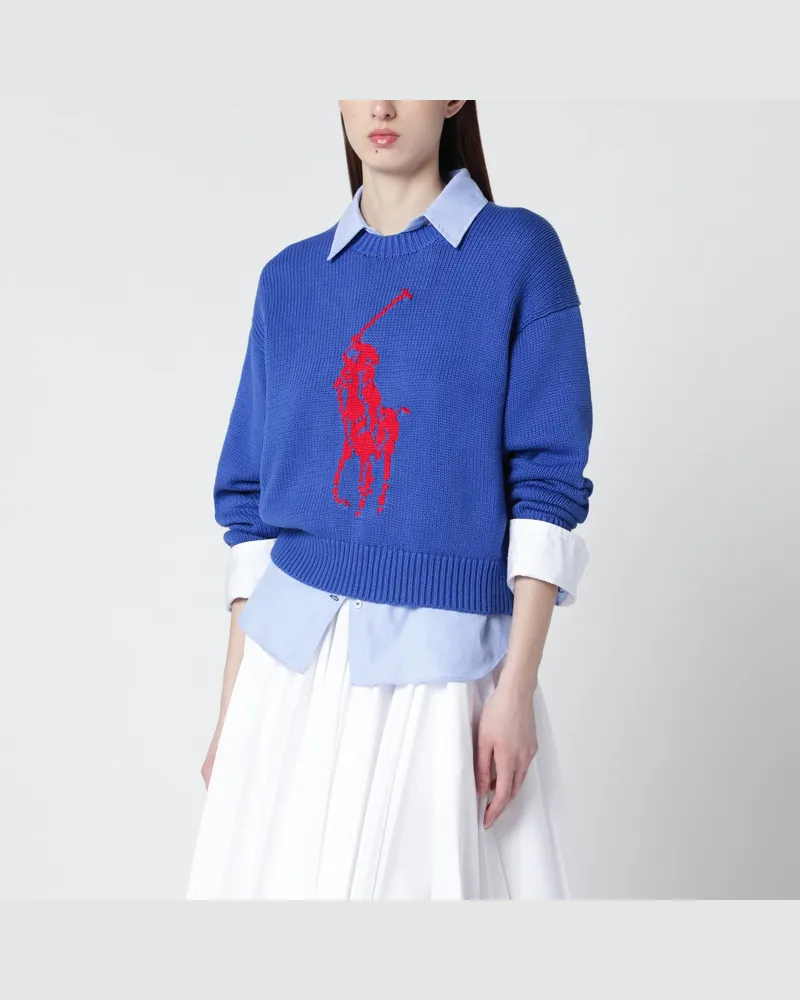 Ralph Lauren Violettblauer Pullover mit Logo-Intarsie Blue