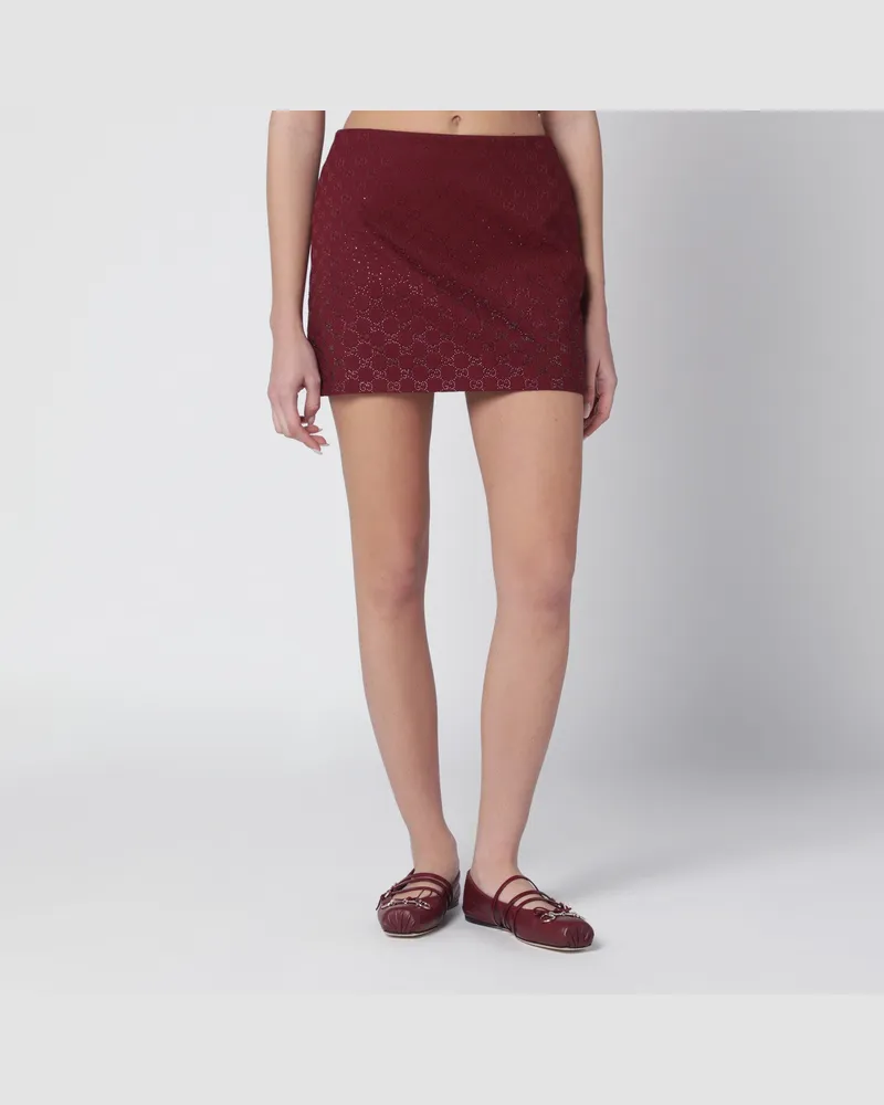 Gucci Rosso-Ancora Minirock aus GG-Stoff mit Kristallen Red