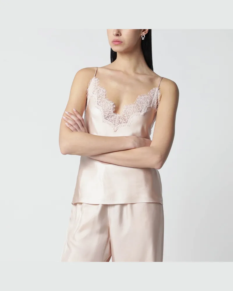 Róhe Hellrosa Seidentop mit Spitze Pink