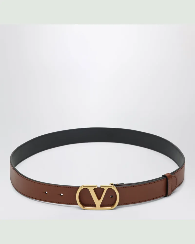 Valentino Garavani Caramelfarbener VLogo Signature Gürtel aus Leder Brown