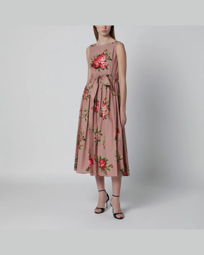 Dolce & Gabbana Baumwollkleid mit Rosenbouquet-Print Pink