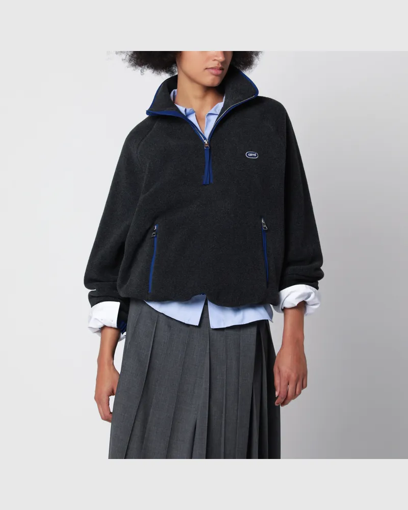 AMI Paris Anthrazitgraues Fleece-Sweatshirt mit Ami Patch Grey