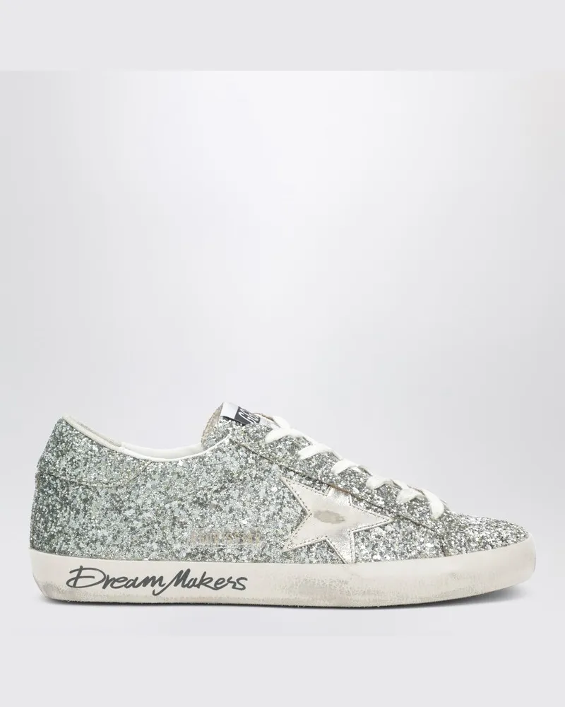 Golden Goose Super-Star Sneaker aus silbernem Glitzer mit Dégradé-Effekt Metallisch