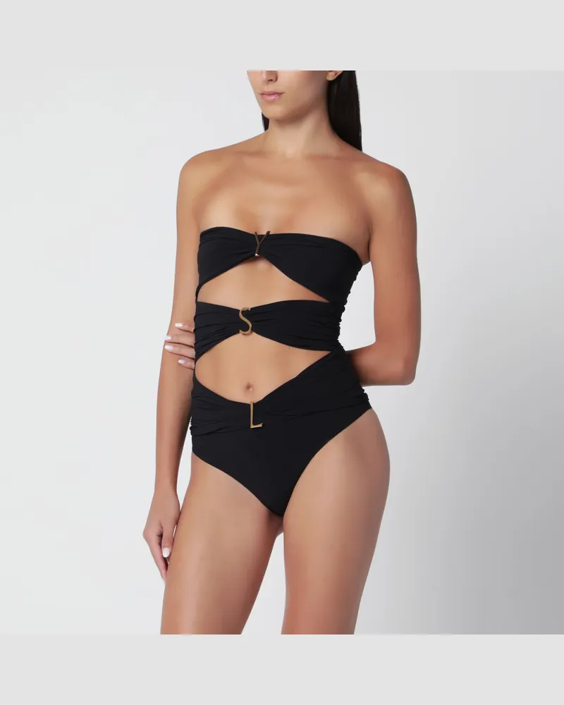 Saint Laurent Schwarzer trägerloser Badeanzug mit Cut-out Black