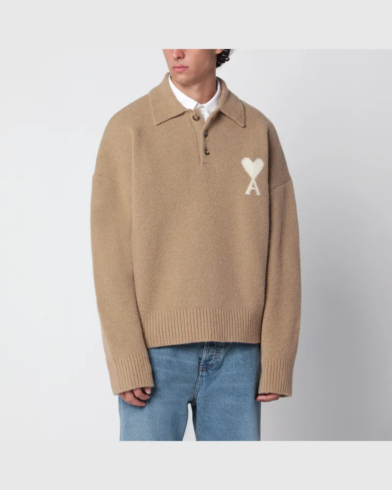 AMI Paris Ami de Coeur Polopullover in Beige aus Alpakamischung Beige