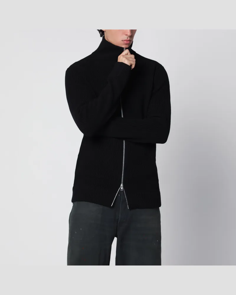 Maison Margiela Strickcardigan mit Reißverschluss aus schwarzer Baumwolle und Wolle Black