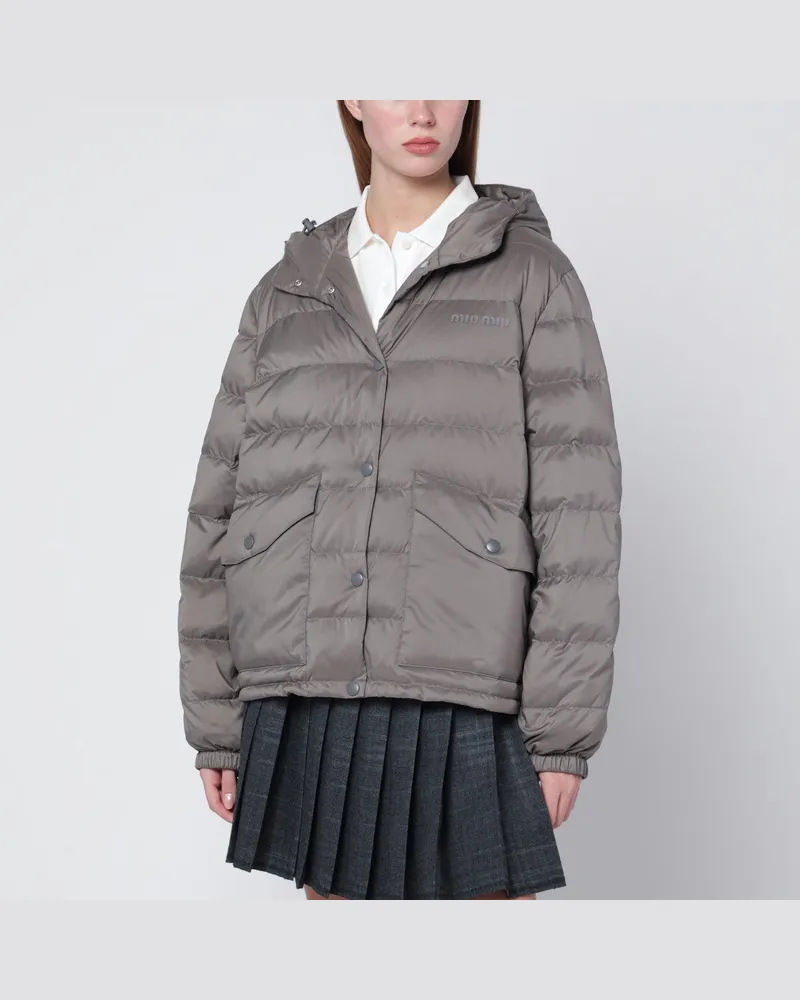 Miu Miu Stahlgraue Daunenjacke aus technischem Pongé-Gewebe Grey
