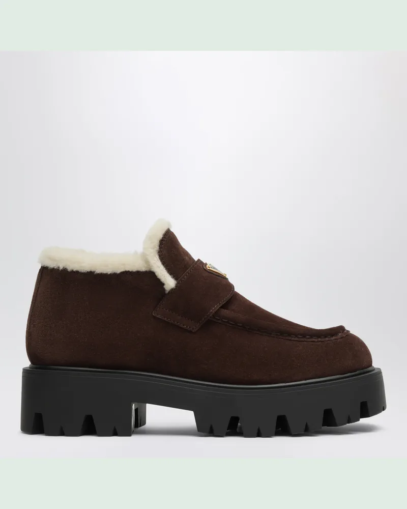 Prada Dunkelbraune Wildledermokassins Brown