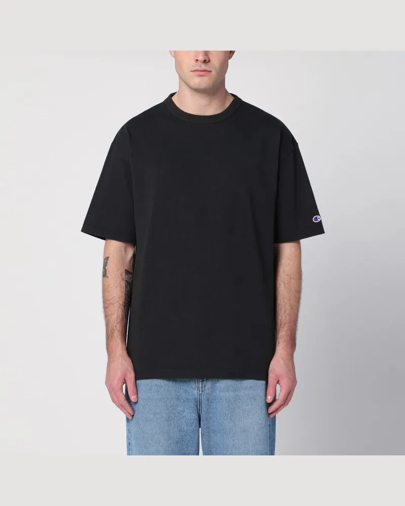 Champion Schwarzes Baumwoll-T-Shirt mit Rundhalsausschnitt Schwarz