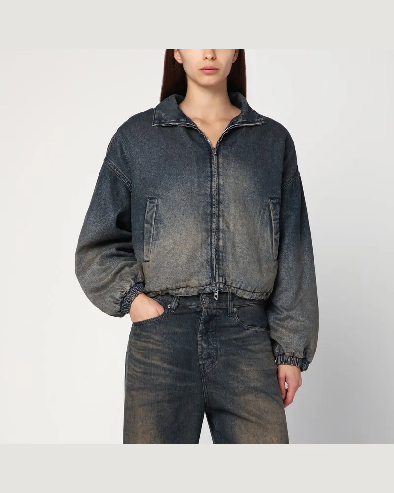Diesel De-Flower Jacke in Mittelblau mit Verwaschungseffekt Blau