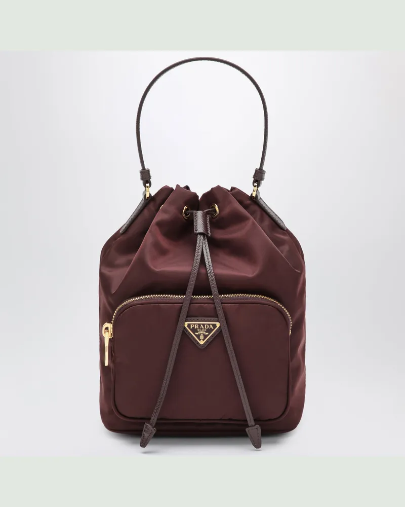 Prada Bordeauxfarbene  Duet Beuteltasche aus Re-Nylon Burgundy