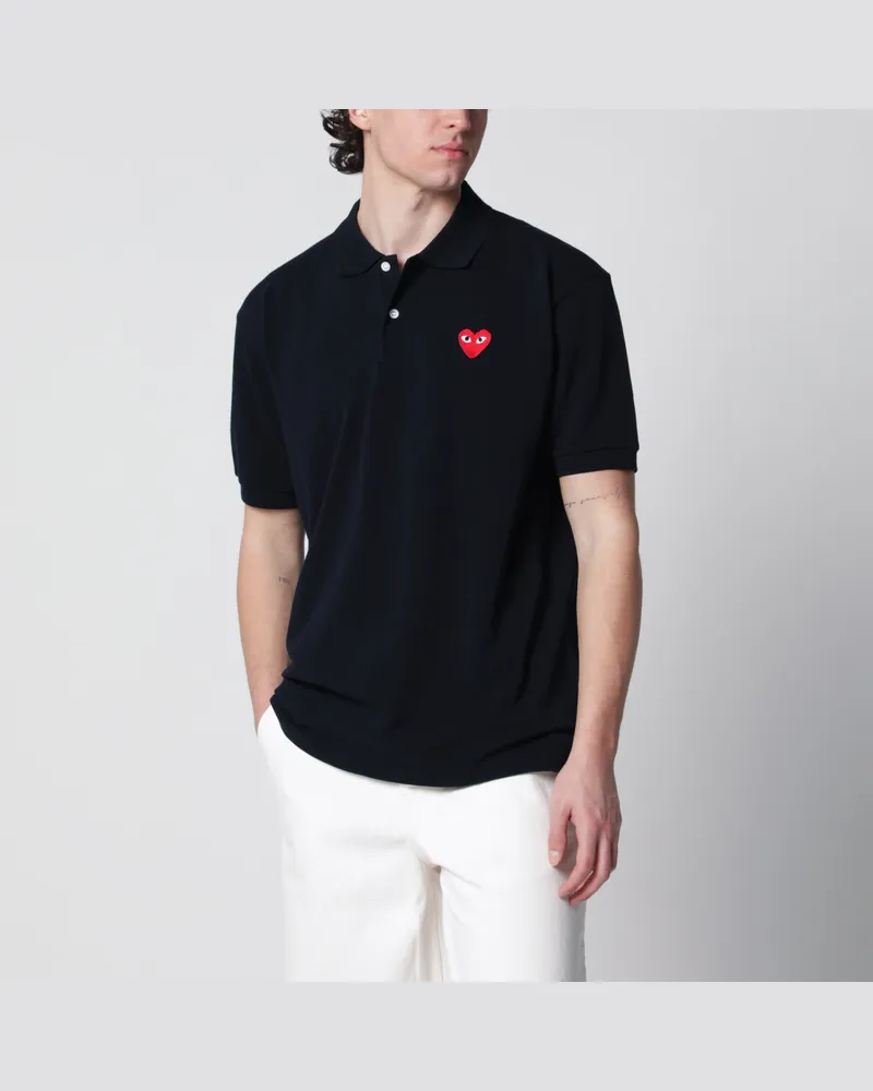 Comme des Garçons Red Heart Poloshirt aus marineblauer Baumwolle Blue
