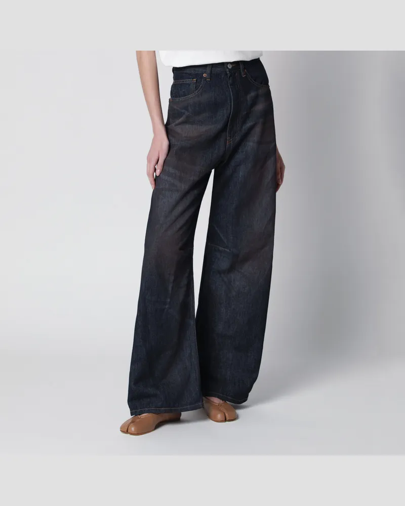 Maison Margiela Weite dunkelblaue Jeans mit Used-Effekt Blue