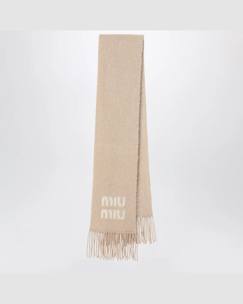 Miu Miu Beiger Schal aus Mohairmischung mit Logo Beige