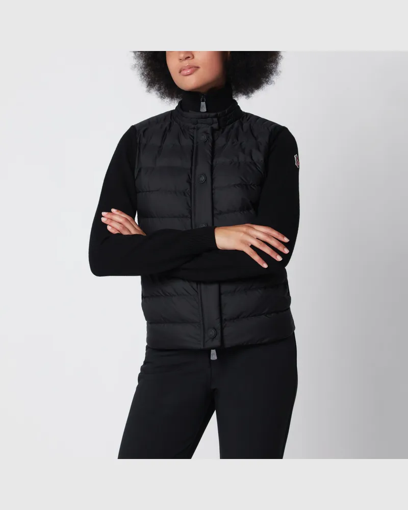 Moncler Gefütterte schwarze Strickjacke aus Wollmischung Black