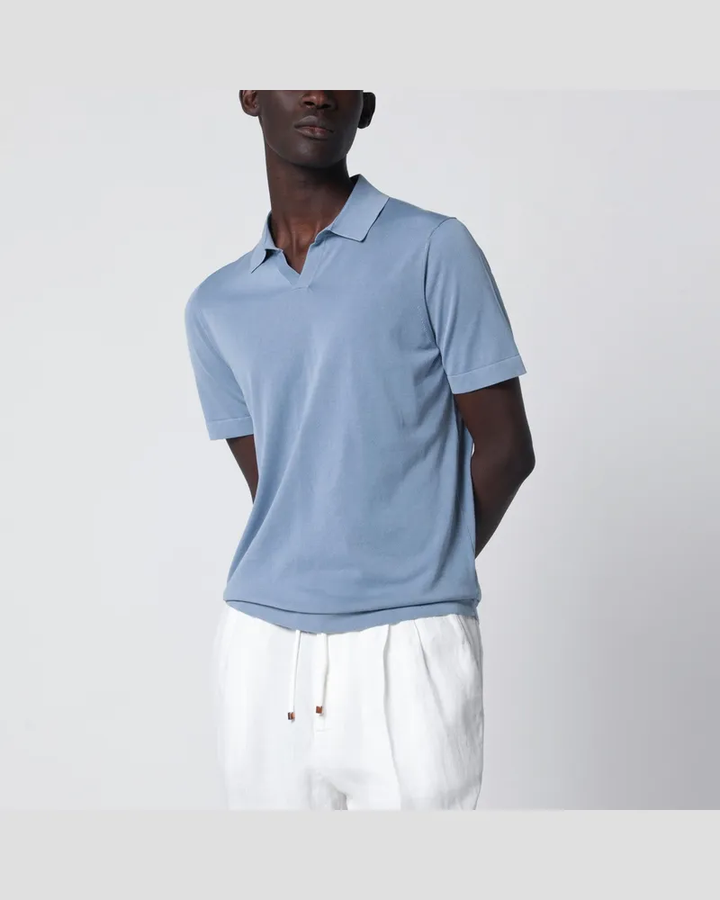 Drumohr  Hellblaues Poloshirt aus Baumwollstrick 