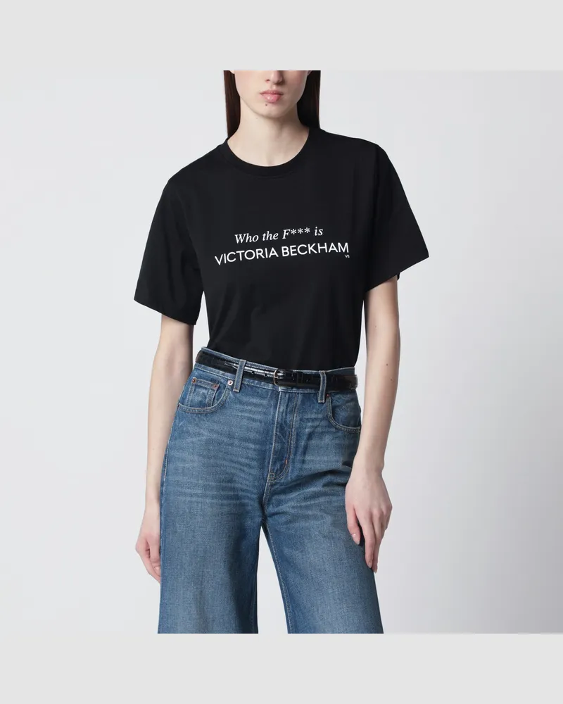 Victoria Beckham Schwarzes Baumwoll-T-Shirt „Who the F*** is Black