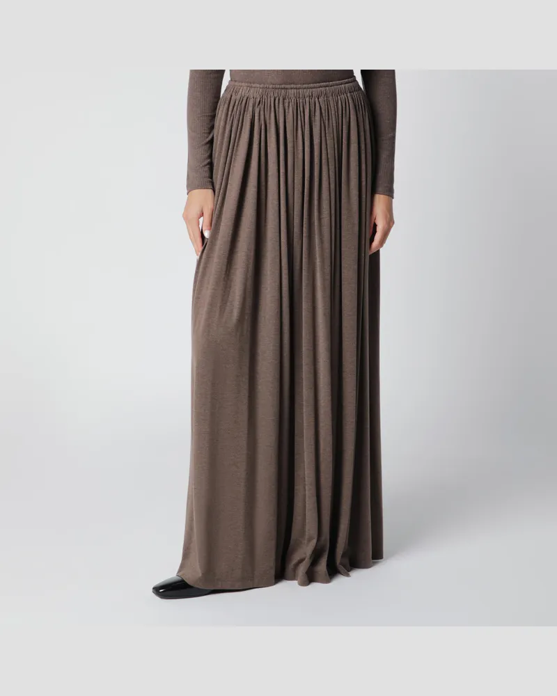Max Mara Langer Faltenrock aus leichtem Jersey in Dunkelkhaki Brown