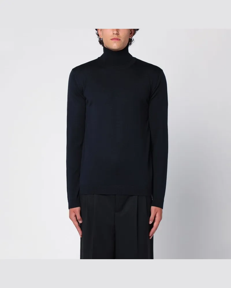 Roberto Collina Marineblauer Rollkragenpullover aus Merinowolle Blau