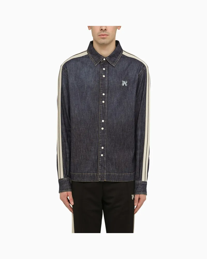 Palm Angels Blaue Jeanshemdjacke Monogram aus Denim Blau