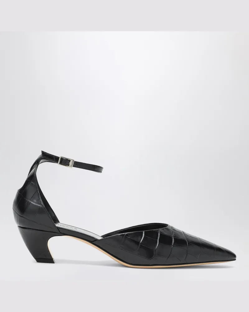 Le Monde Béryl Schwarze Victoria-Pumps mit Krokodilprägung Black