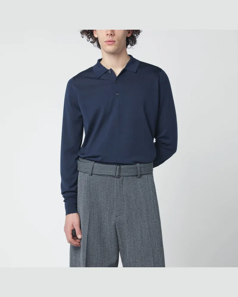 John Smedley Blaues Wollpoloshirt Blau