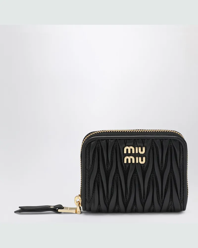 Miu Miu Schwarze Münzgeldbörse aus gestepptem Nappaleder Black