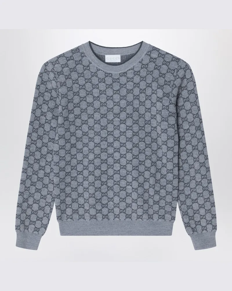 Gucci Pullover aus grauer Wolle mit GG-Jacquard Grau