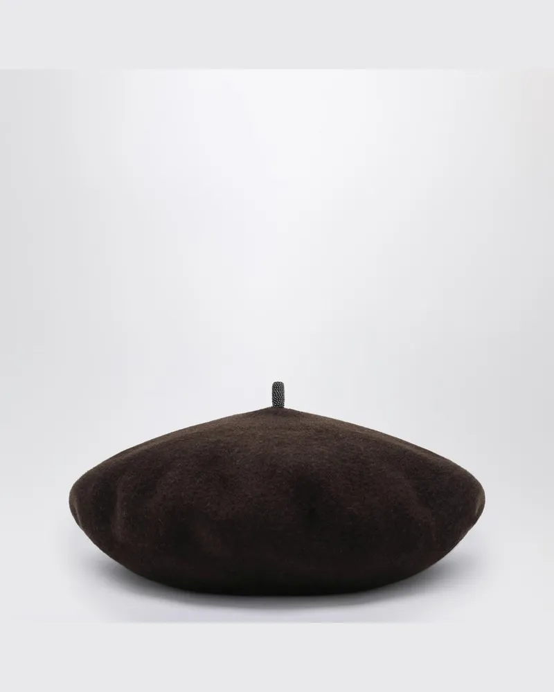 Brunello Cucinelli Braune Wollmütze mit Precious Detail Braun