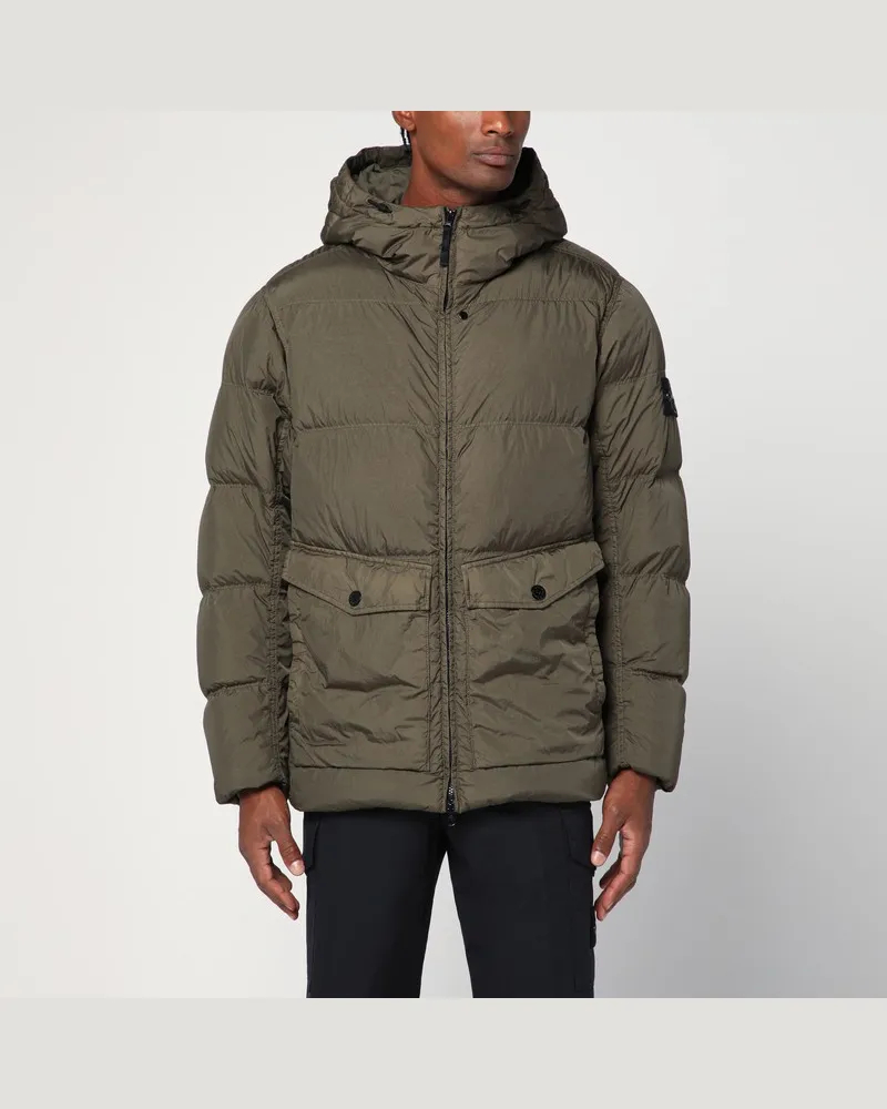 Stone Island Militärgrüne Steppjacke aus Nylon Grün
