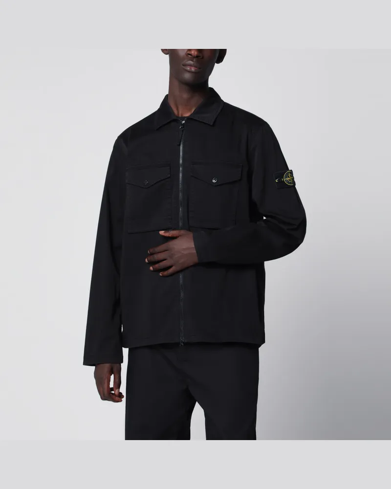 Stone Island Jacke mit Reißverschluss aus blauer Baumwolle Black