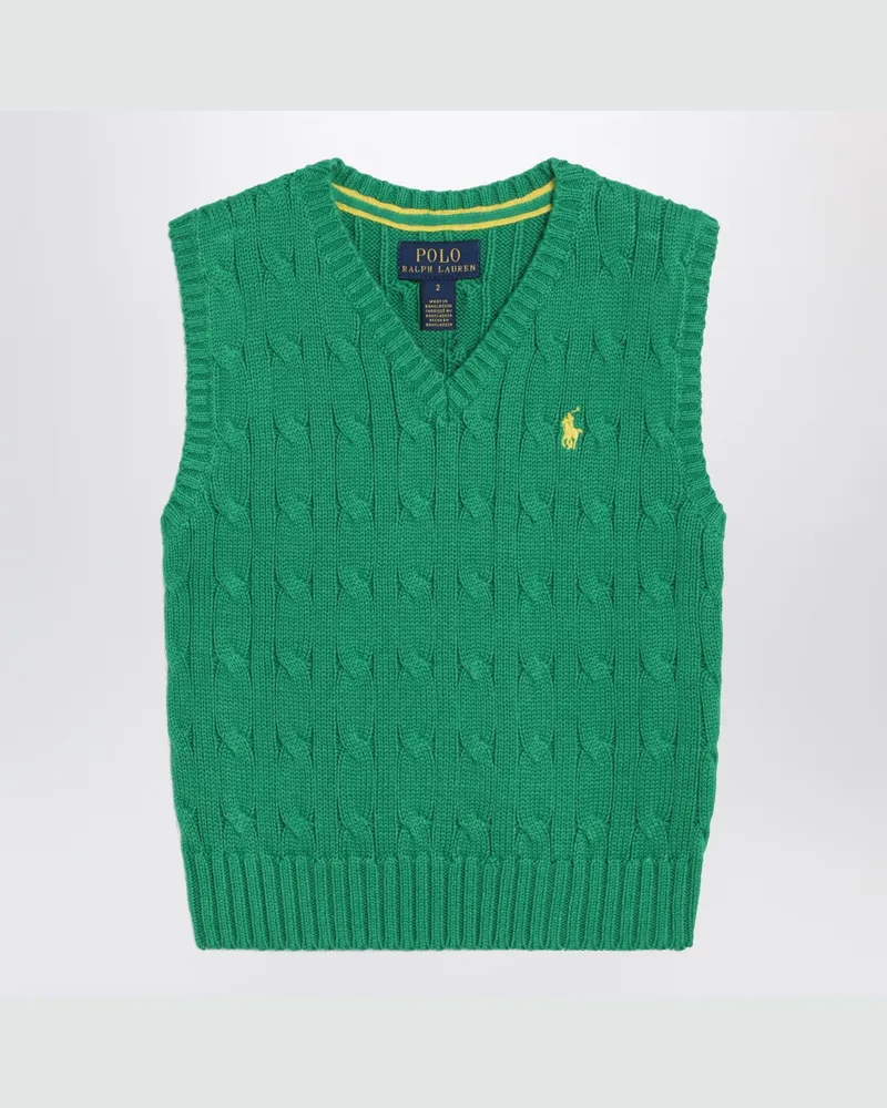 Ralph Lauren Grüne Zopfmuster-Weste aus Baumwolle Green
