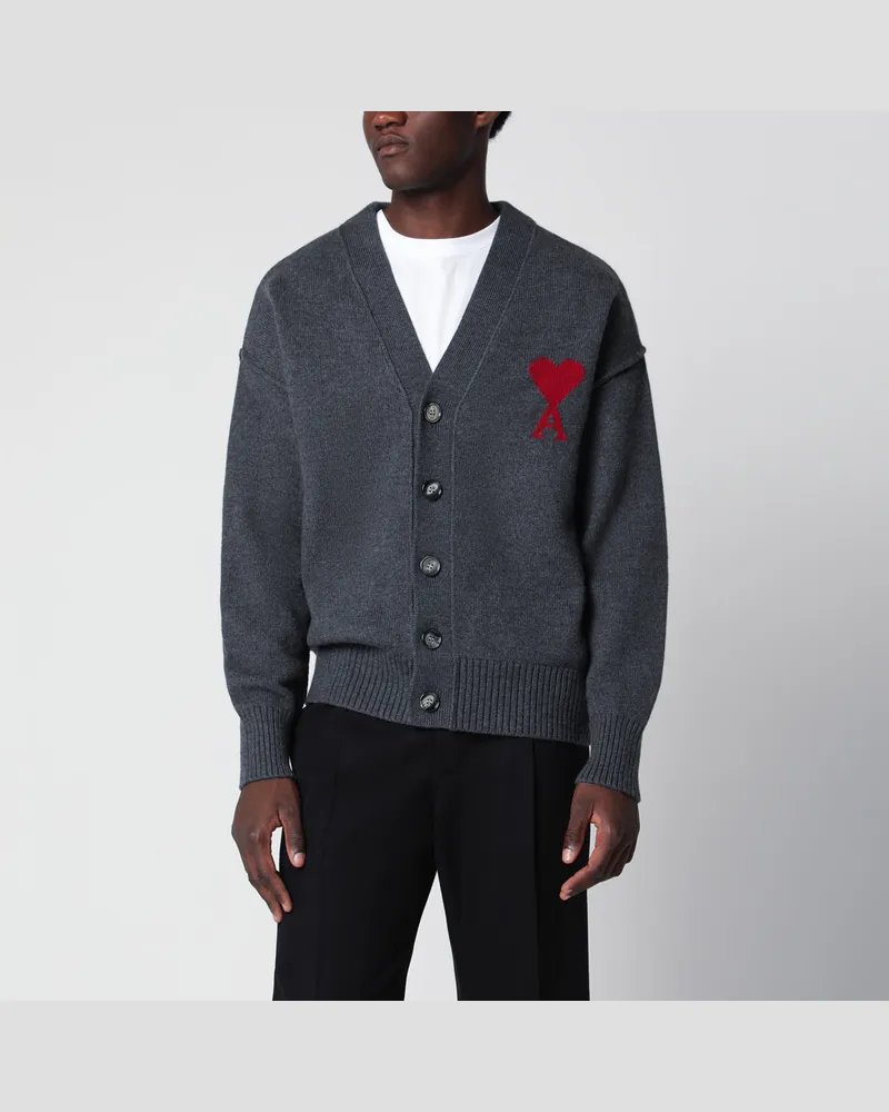 AMI Paris Grauer Ami de Coeur Cardigan aus Wolle Grey