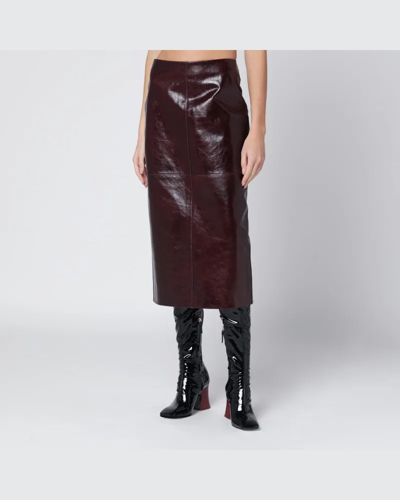 SPORTMAX Bordeauxfarbener Leder-Midirock Burgunderrot