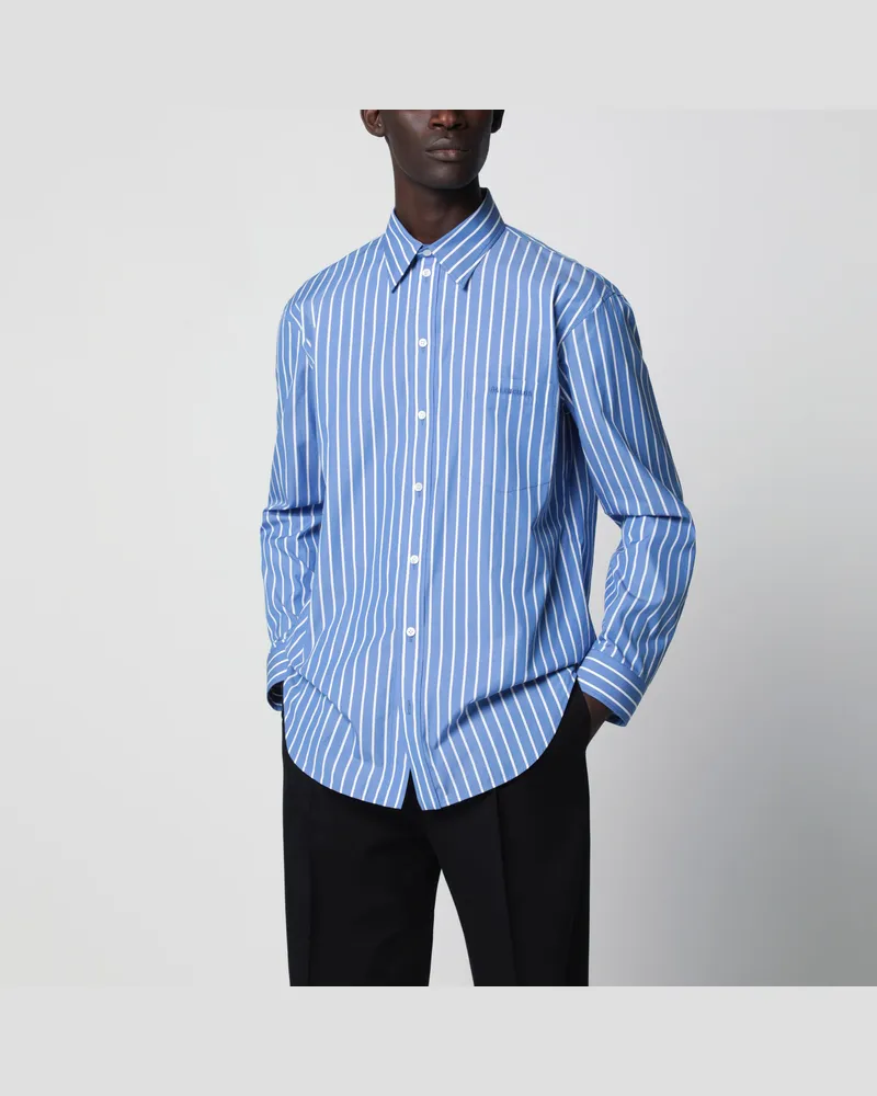 Balenciaga Hellblau gestreiftes Baumwollhemd Light