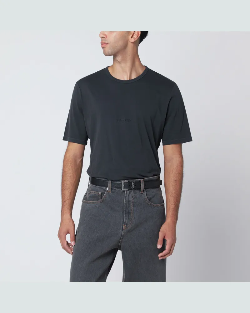 Saint Laurent Schwarzes ausgewaschenes T-Shirt aus Baumwolle Black