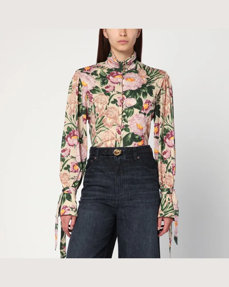 Chloé Rollkragenpullover aus Wolljersey mit Blumenmuster Braun