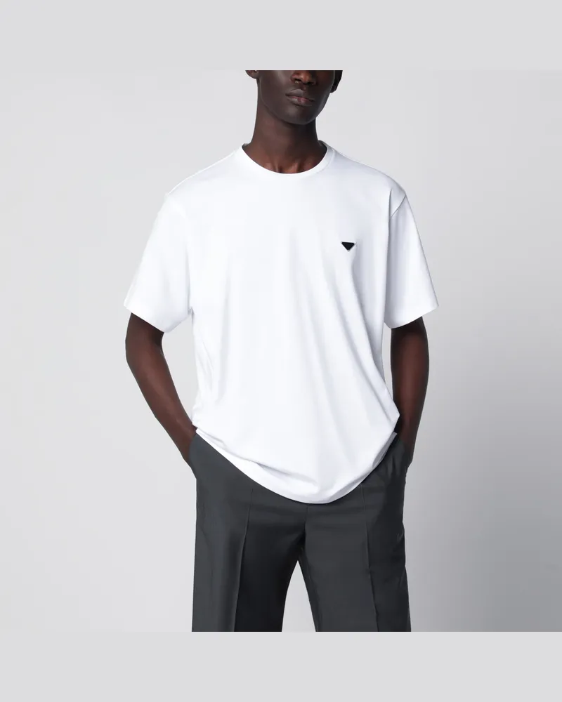 Prada Baumwoll-T-Shirt mit Rundhals in Weiß White