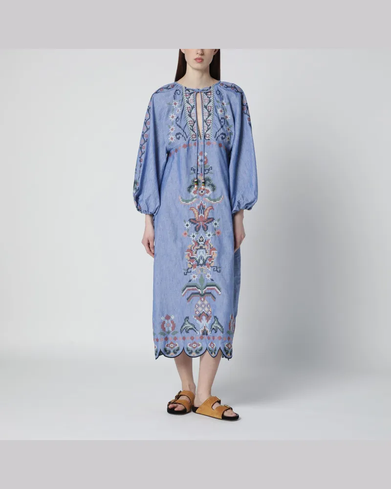 FARM Rio Hellblaues Blue-Garden-Tapestry-Midikleid Multicolor