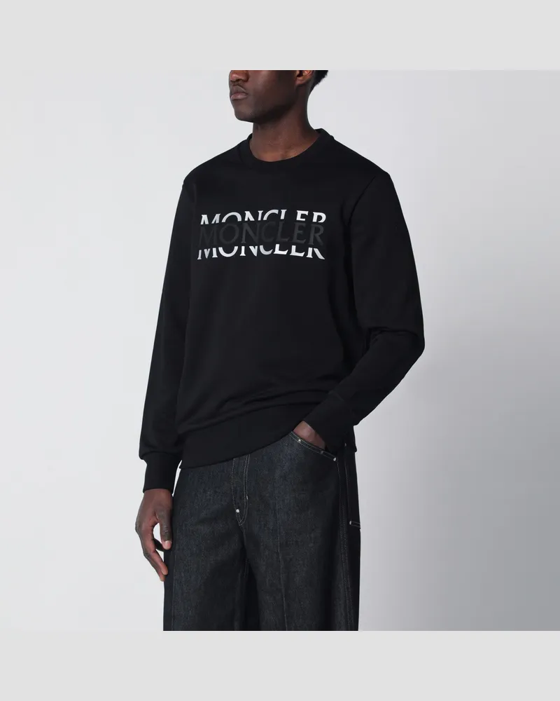 Moncler Schwarzes Sweatshirt mit Rundhalsausschnitt und Logo Black