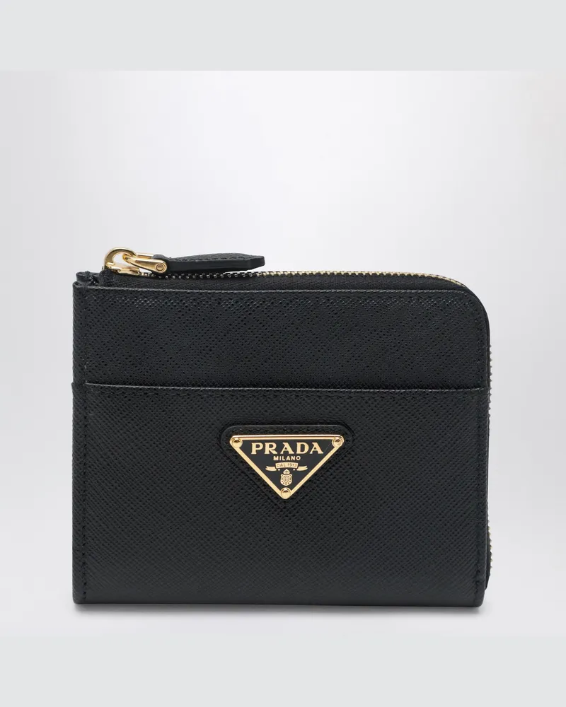 Prada Kleines schwarzes Zip-around-Portemonnaie aus Saffiano-Leder Black
