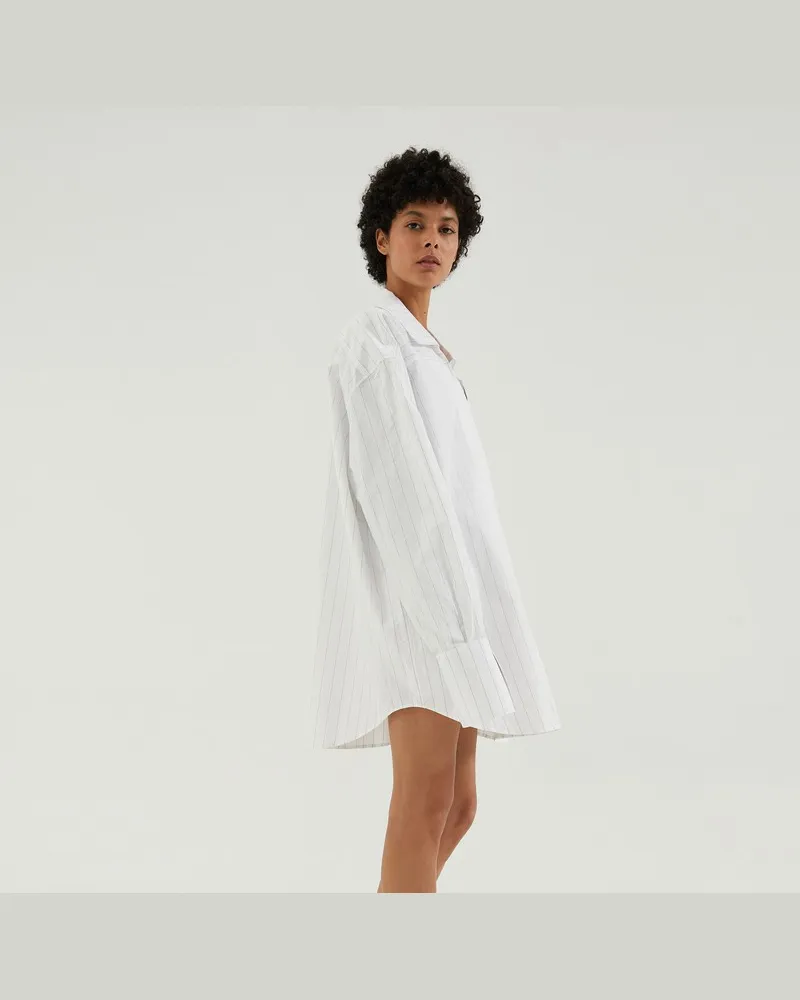 1989 STUDIO Gestreiftes l/s Hemdkleid weiß Weiß