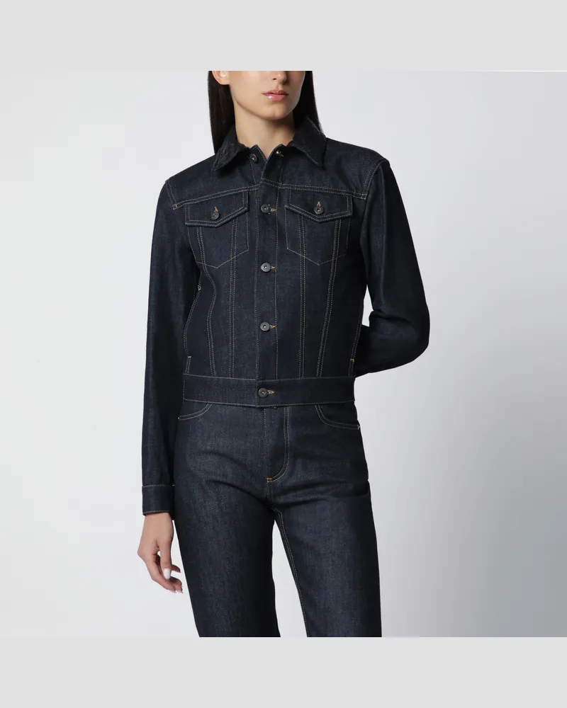 Bottega Veneta Blaue Denimjacke mit Intrecciato-Kragen Blue