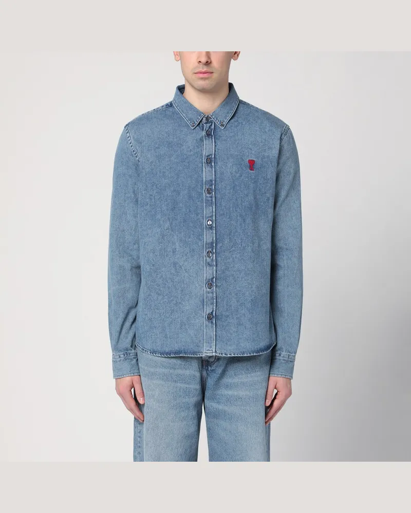 AMI Paris Ami De Coeur Hemd aus Denim Hellblau