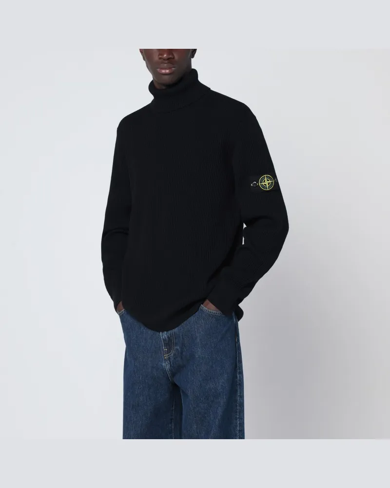 Stone Island Schwarzer gerippter Rollkragenpullover Schwarz